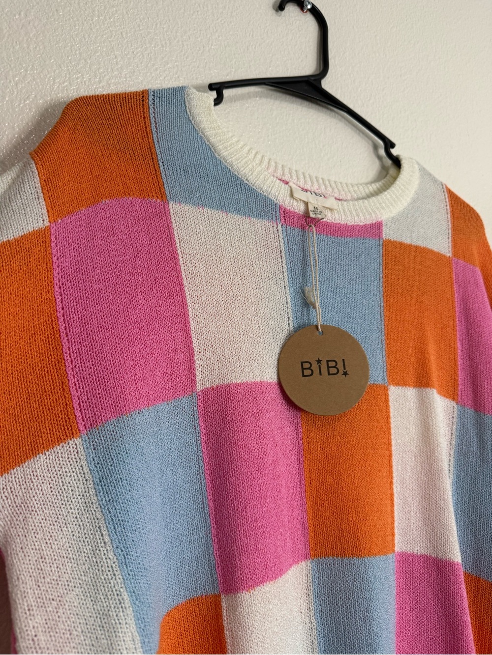 BIBI Multicolored Checkered Wool Blend Sweater Sz M NWT - Picture 7 of 11